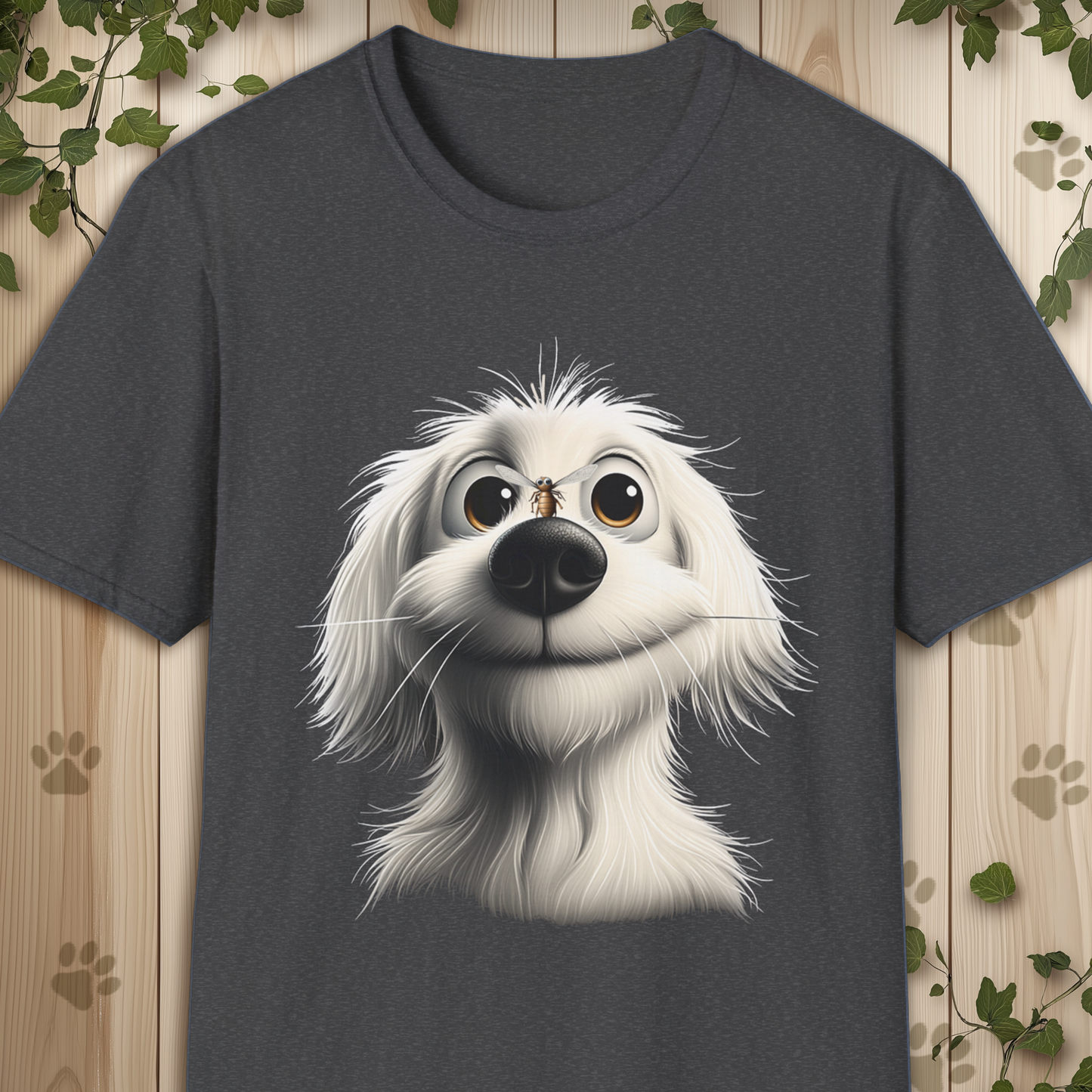 White Whimsical Fluffy Dog T-Shirt.