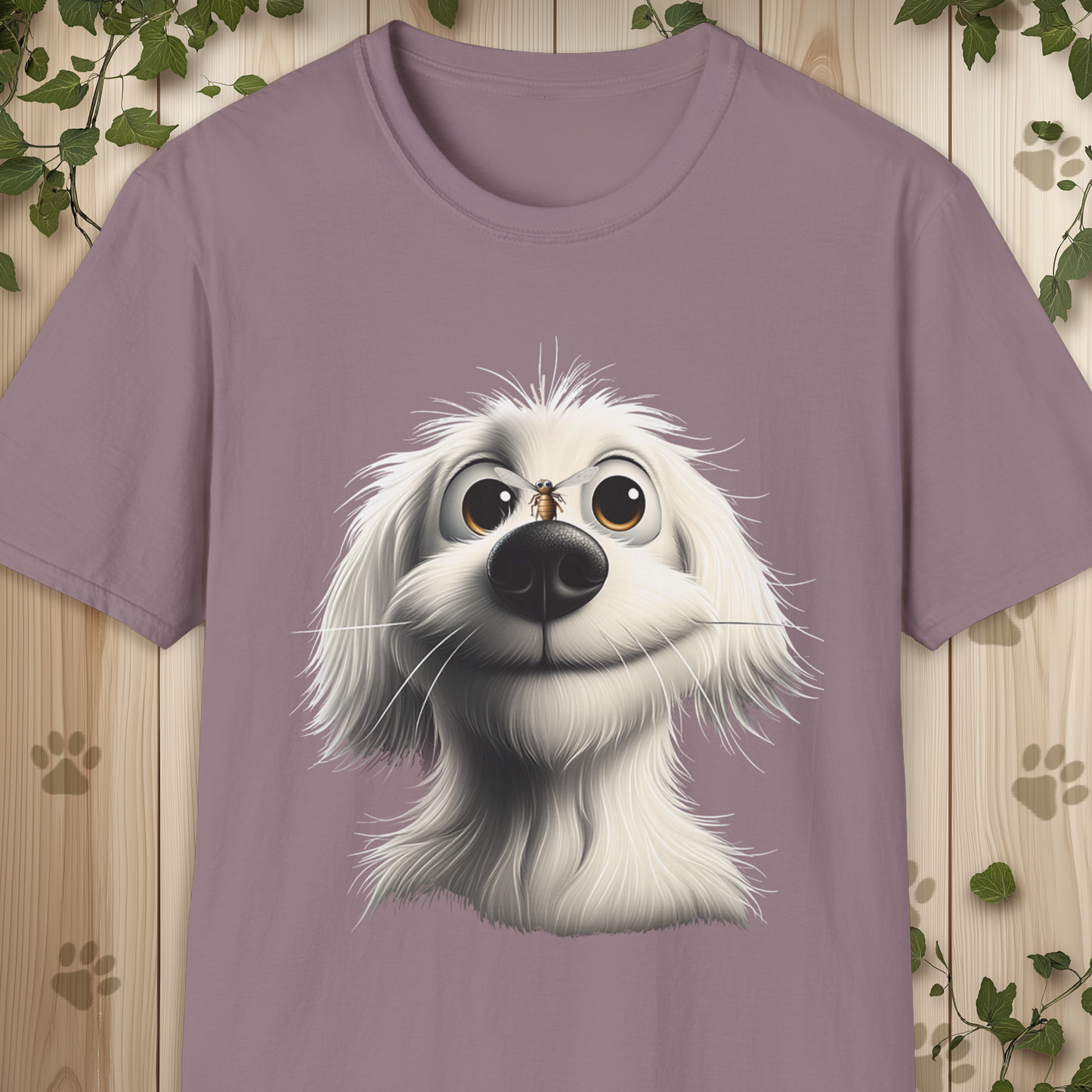 White Whimsical Fluffy Dog T-Shirt.