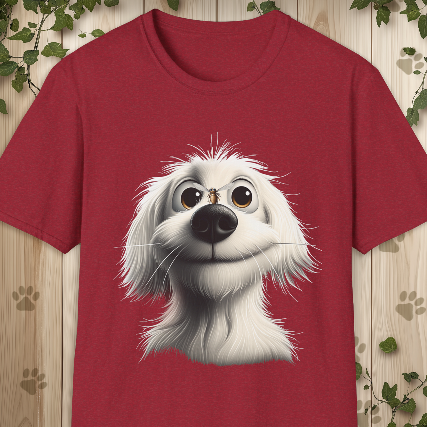 White Whimsical Fluffy Dog T-Shirt.