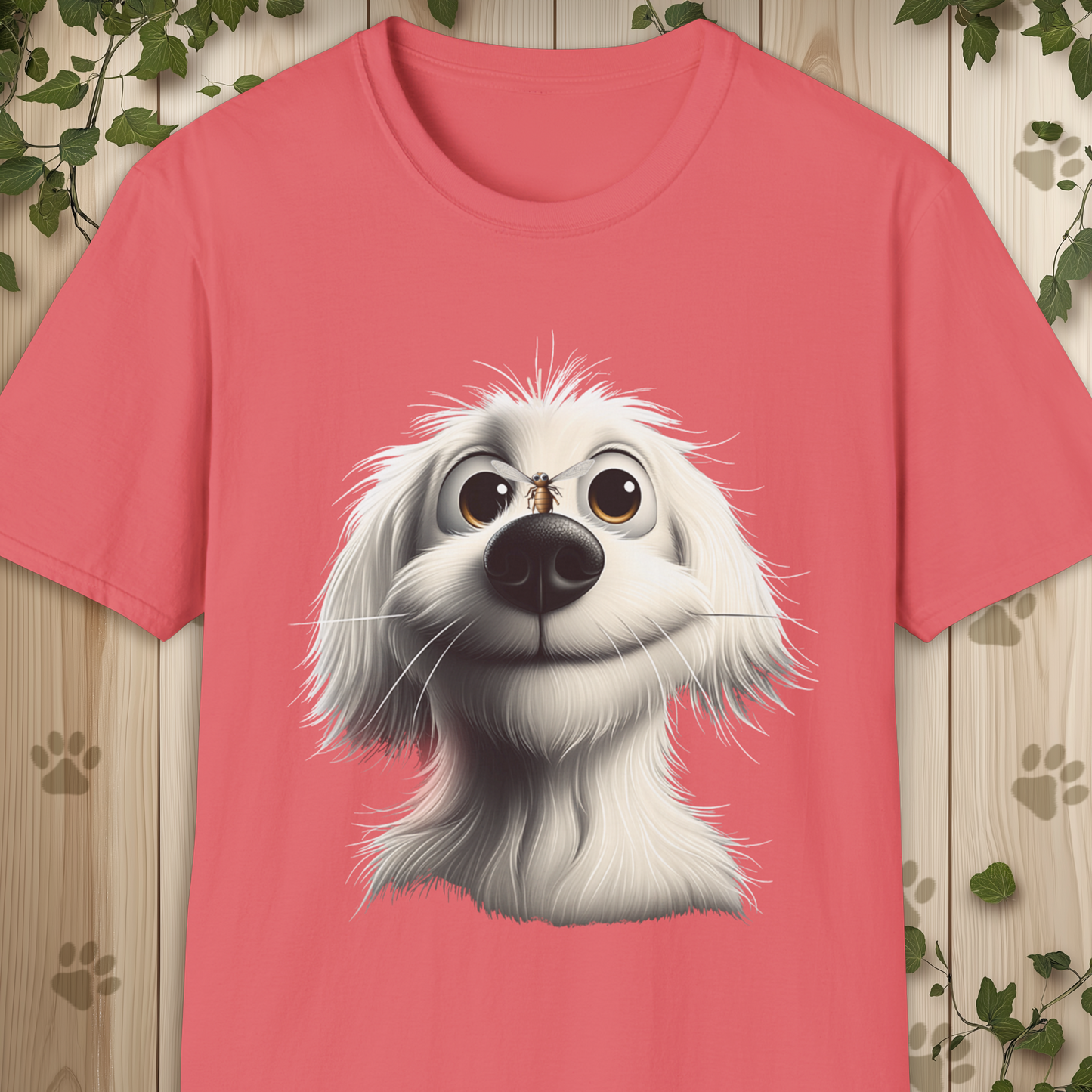 White Whimsical Fluffy Dog T-Shirt.