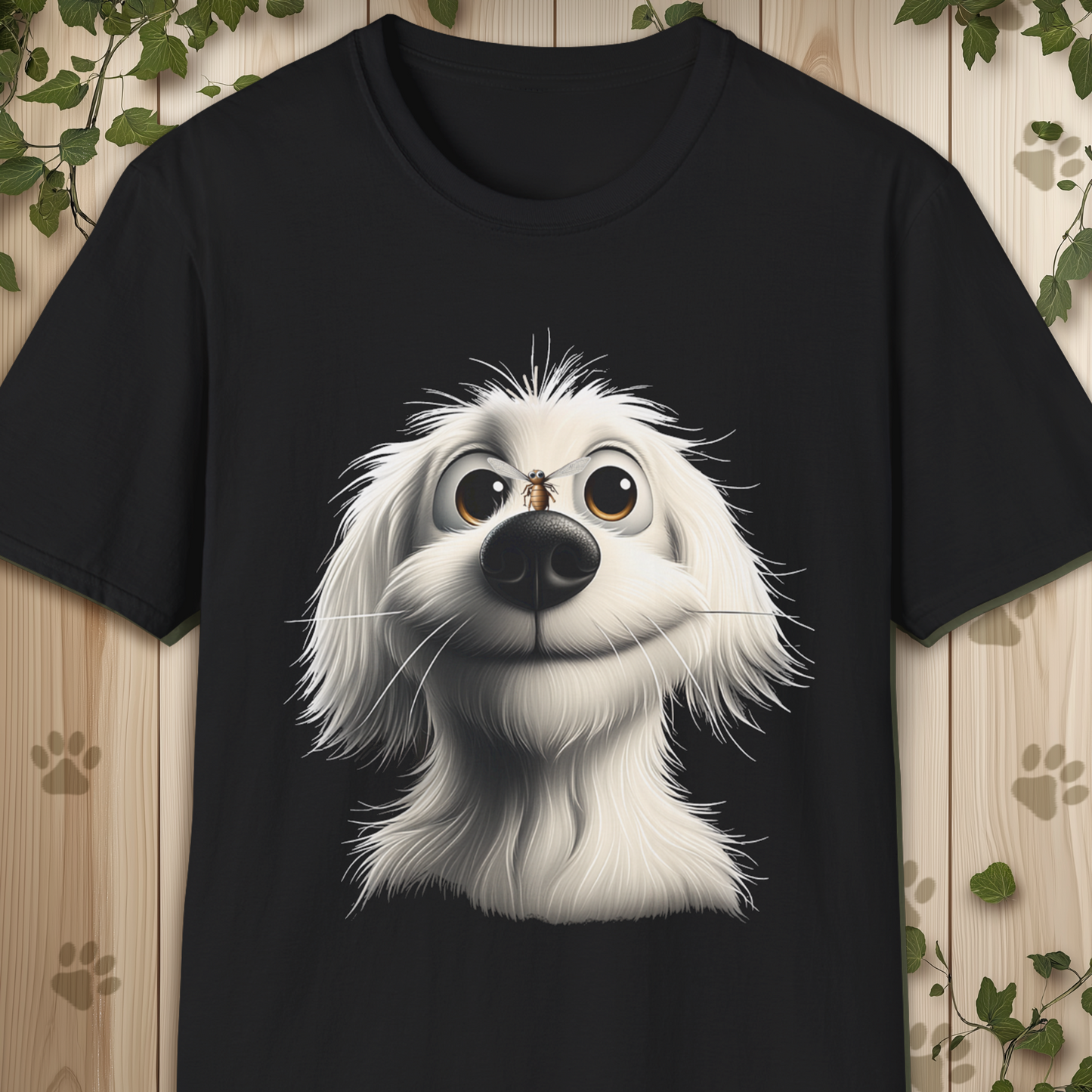 White Whimsical Fluffy Dog T-Shirt.