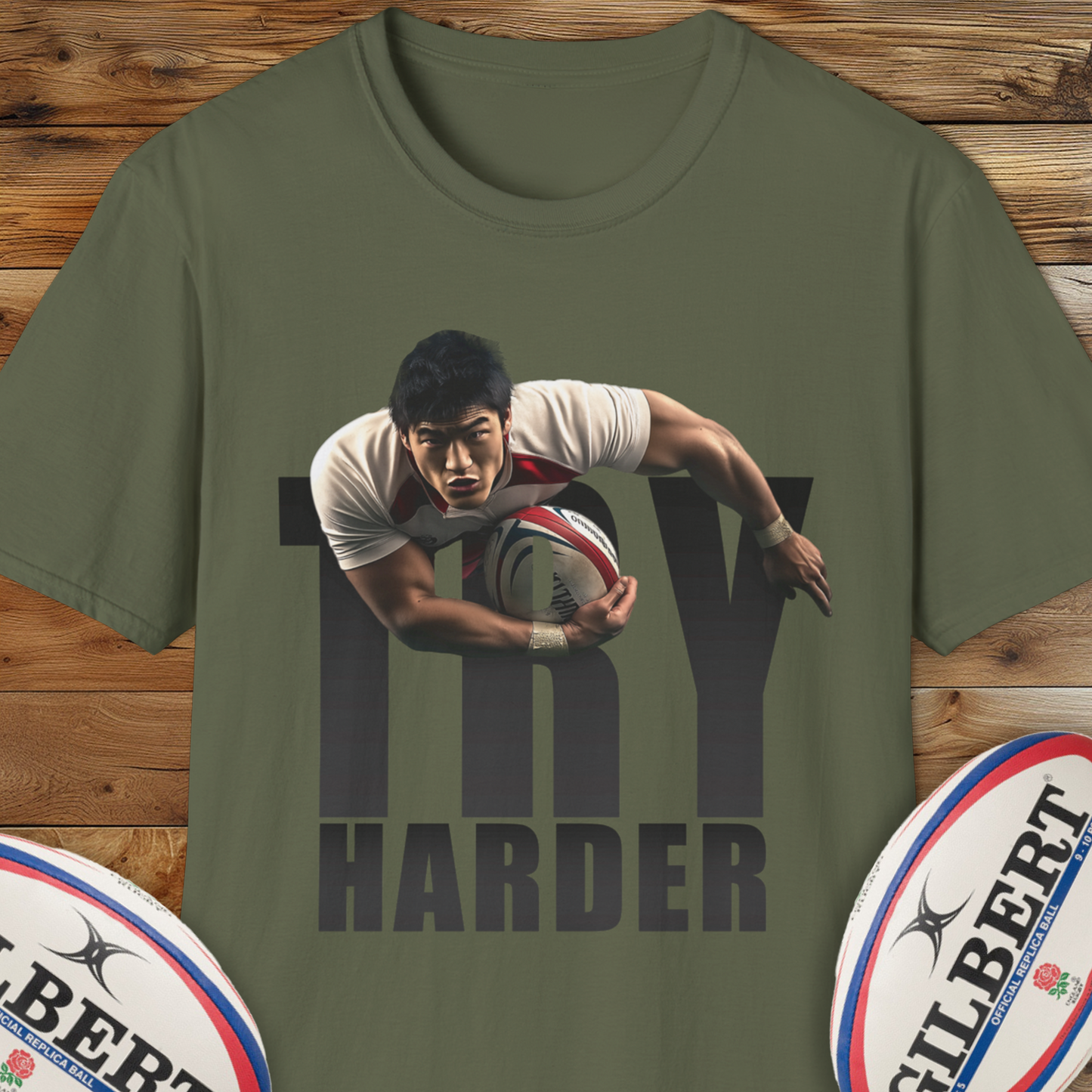 Try Harder Rugby T-Shirt., Motivational.