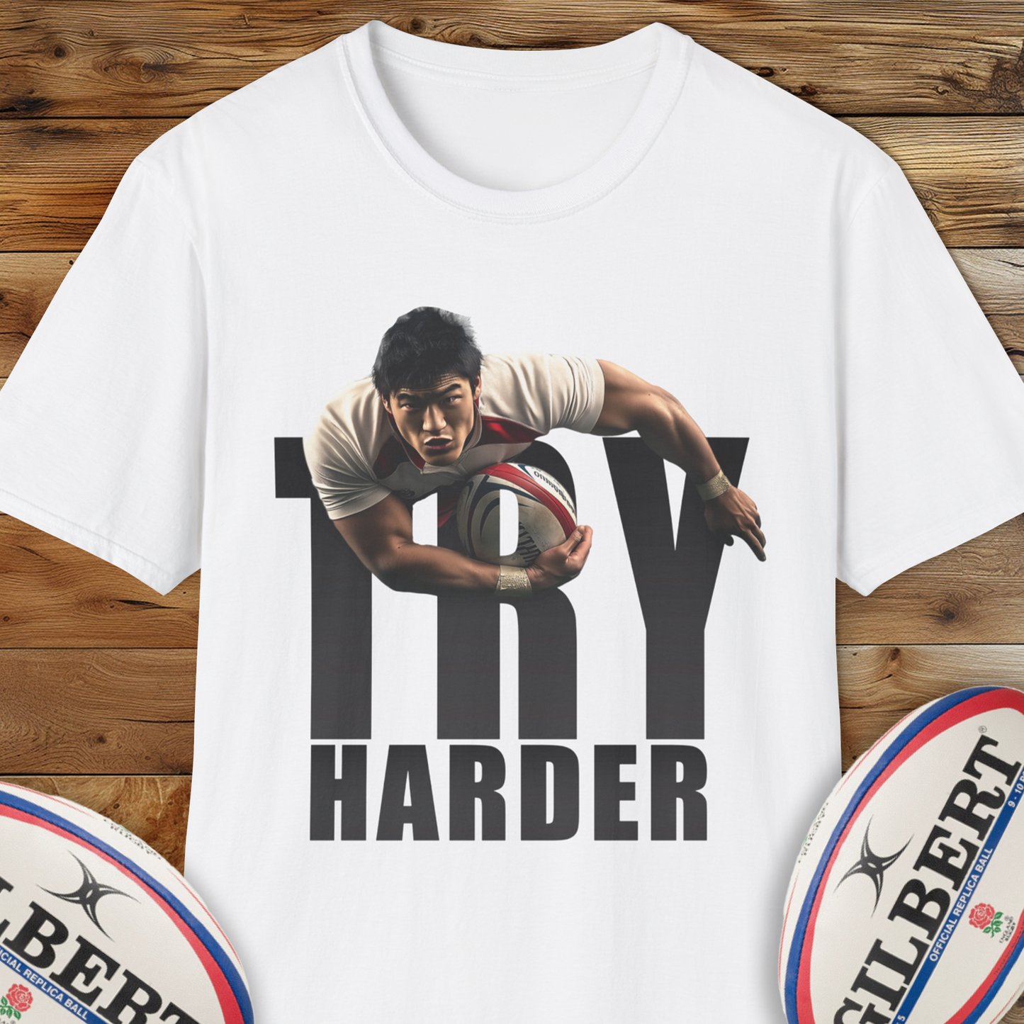 Try Harder Rugby T-Shirt., Motivational.