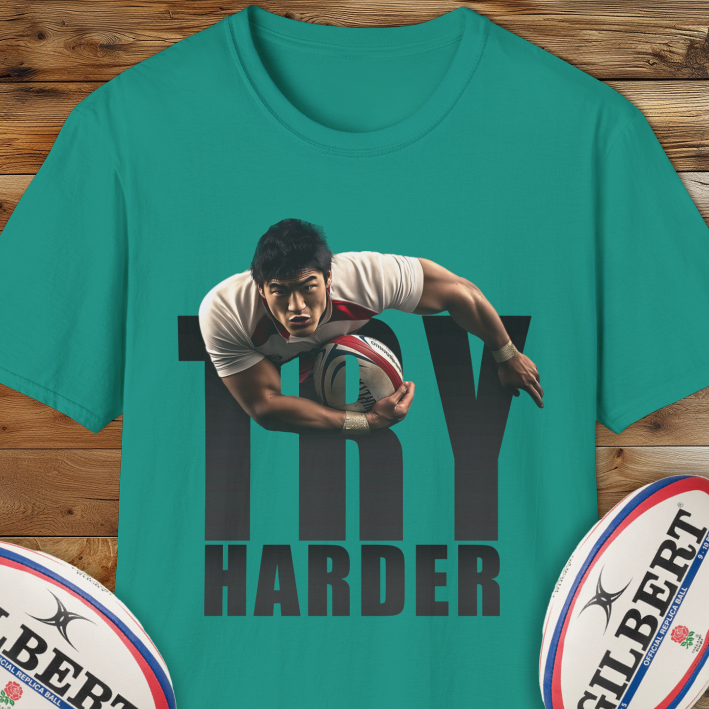 Try Harder Rugby T-Shirt., Motivational.