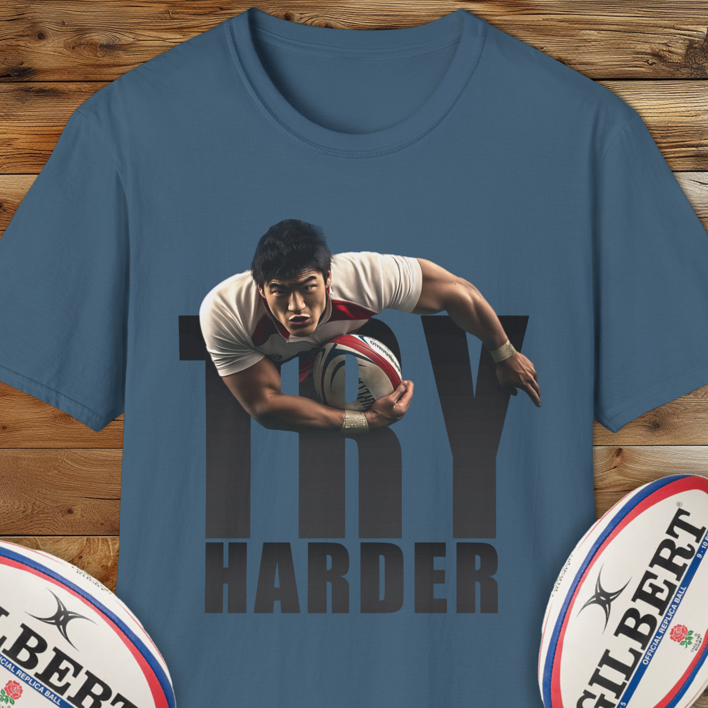 Try Harder Rugby T-Shirt., Motivational.