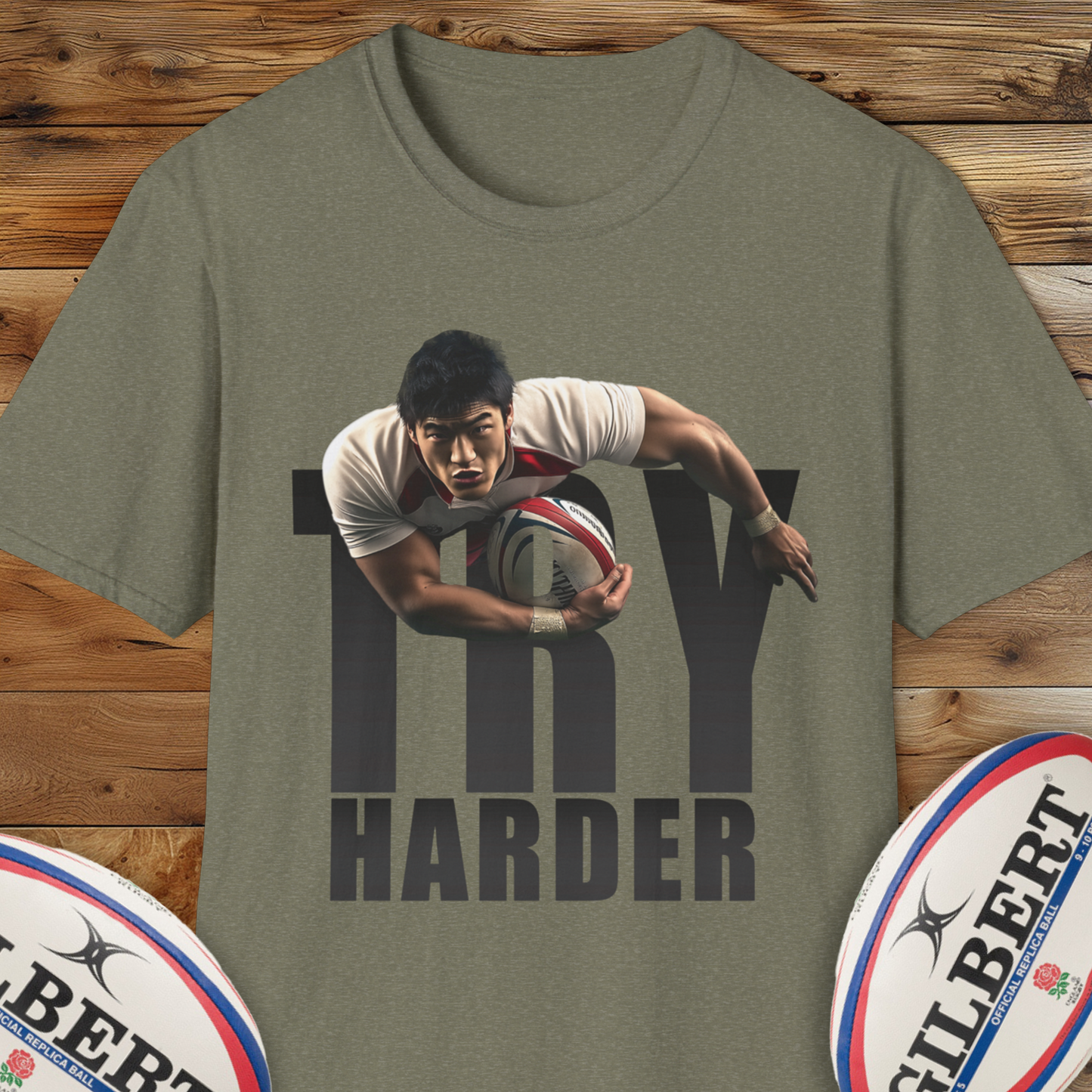 Try Harder Rugby T-Shirt., Motivational.