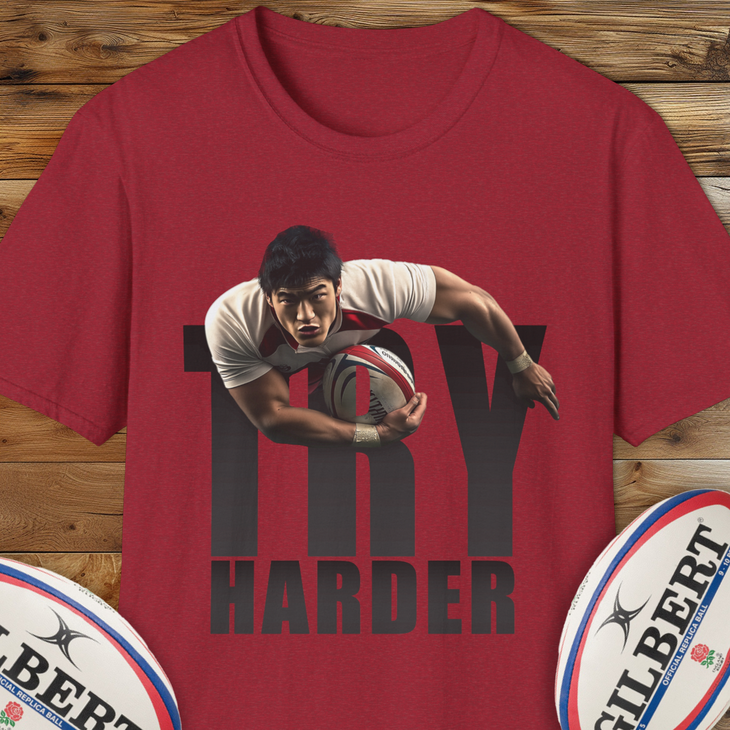 Try Harder Rugby T-Shirt., Motivational.