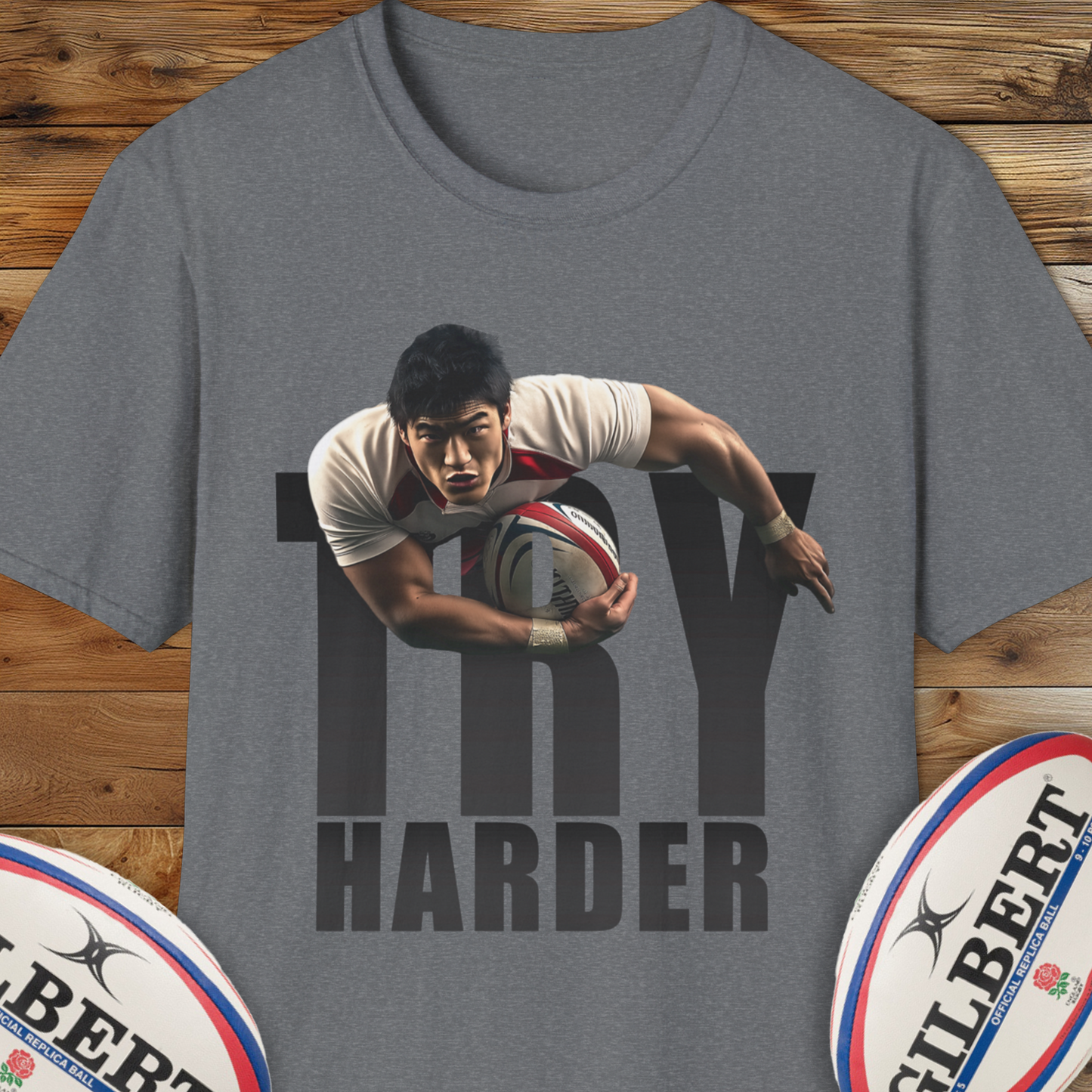 Try Harder Rugby T-Shirt., Motivational.