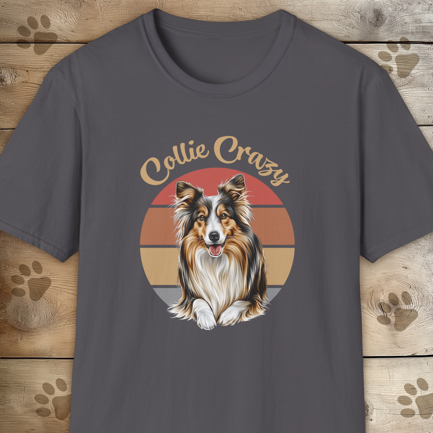 Collie Crazy Retro Sunset T Shirt.