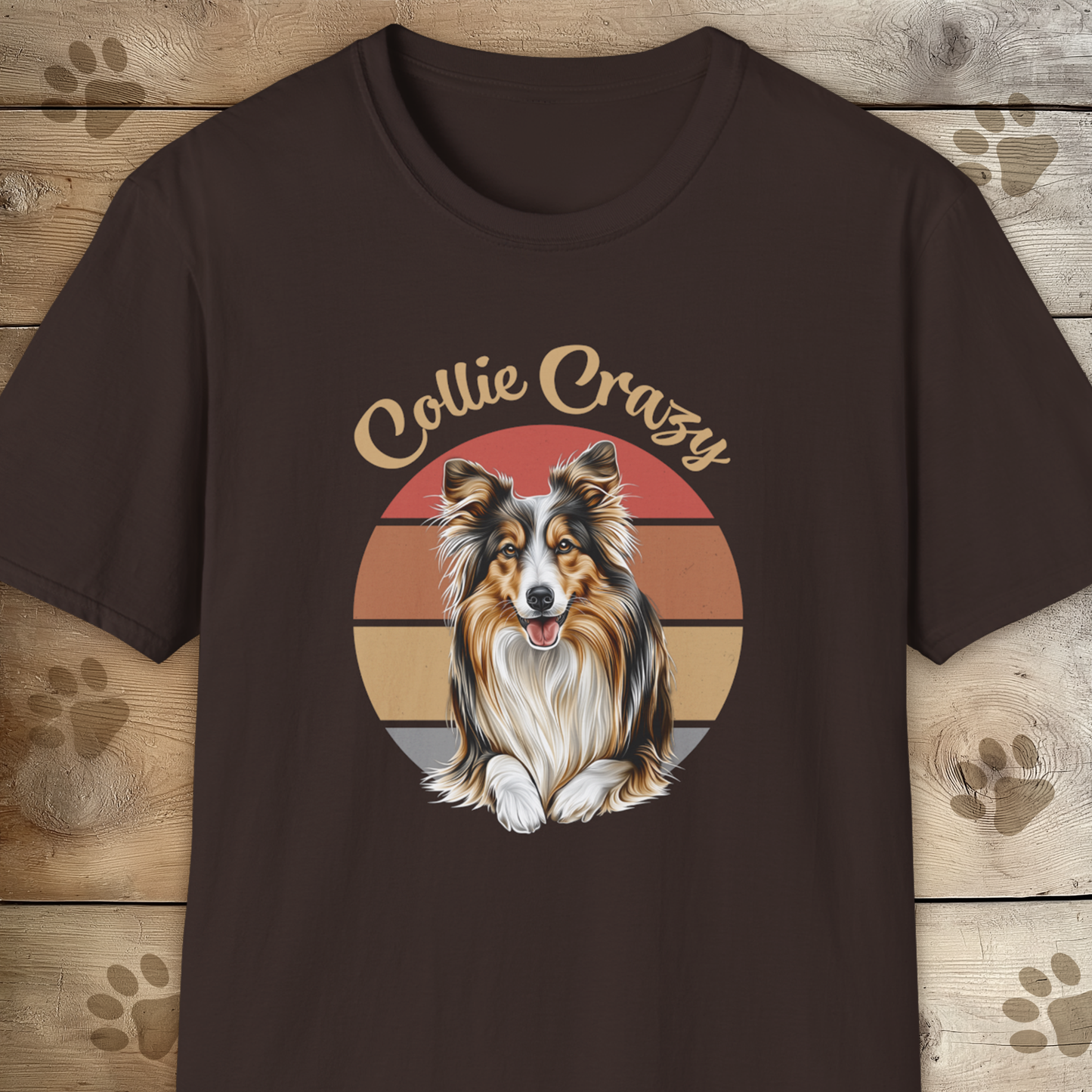 Collie Crazy Retro Sunset T Shirt.