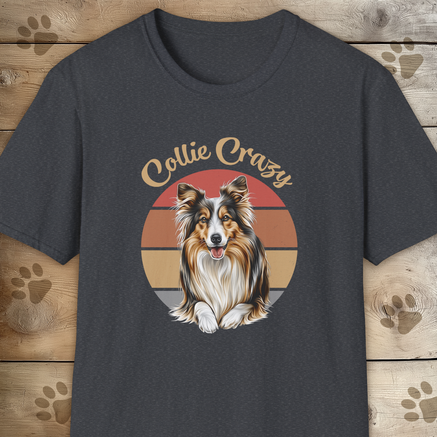 Collie Crazy Retro Sunset T Shirt.