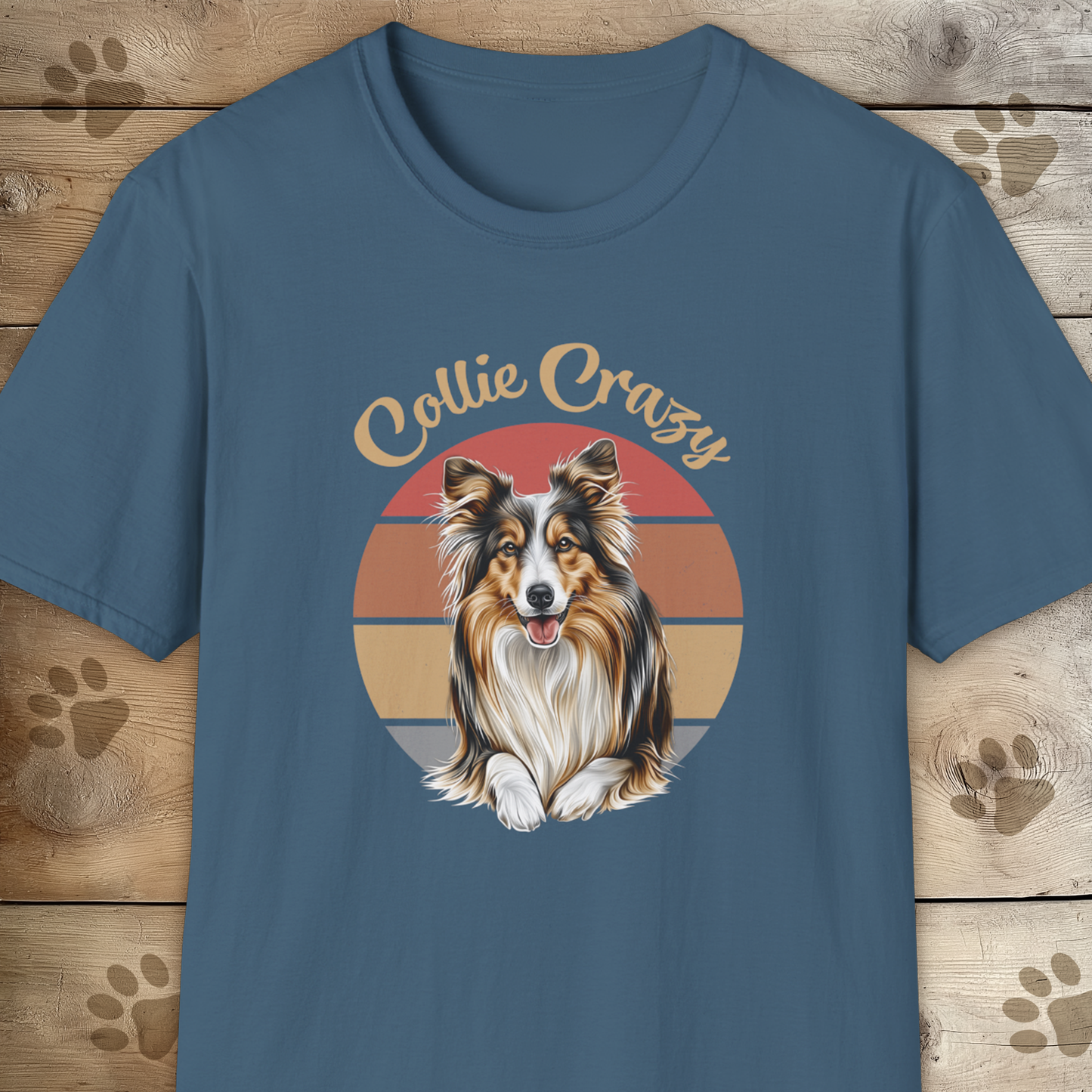Collie Crazy Retro Sunset T Shirt.