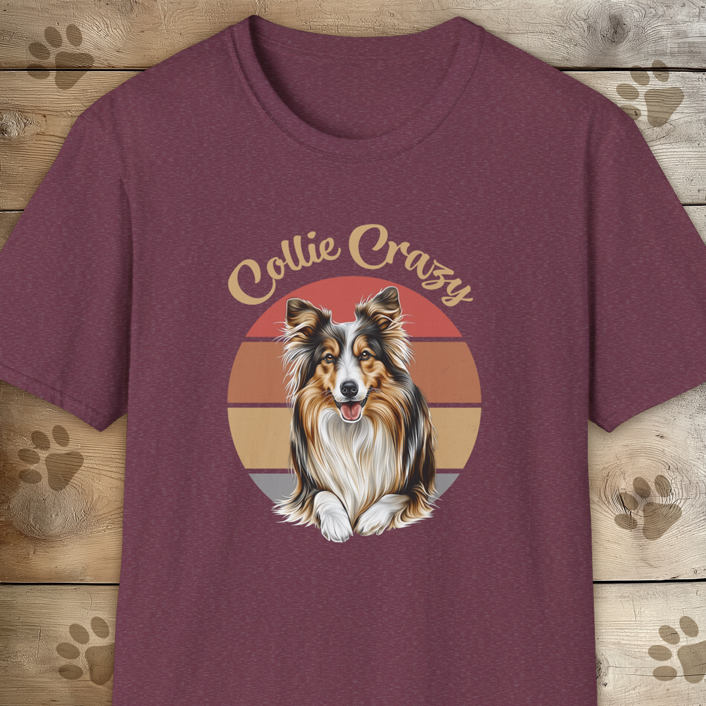 Collie Crazy Retro Sunset T Shirt.