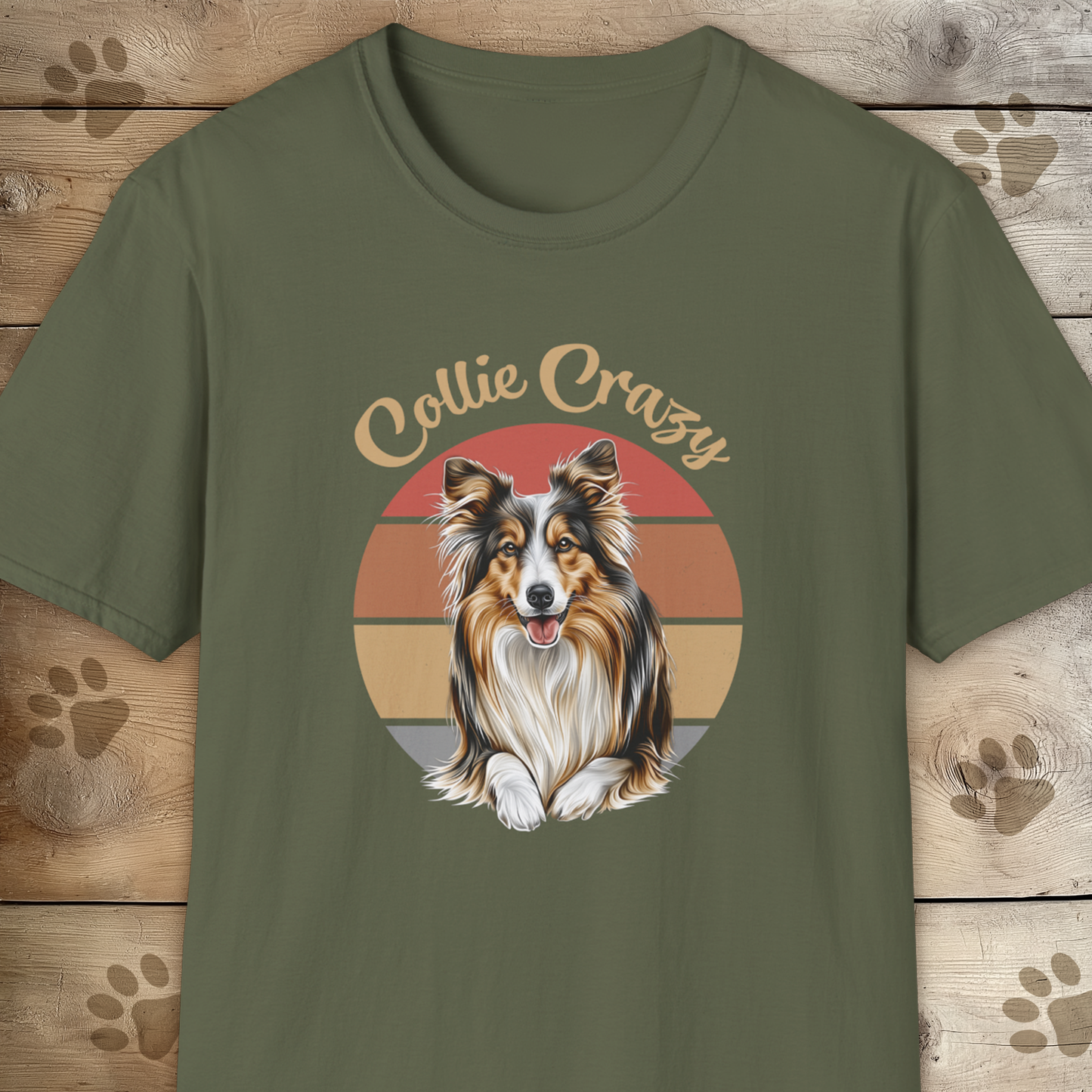 Collie Crazy Retro Sunset T Shirt.