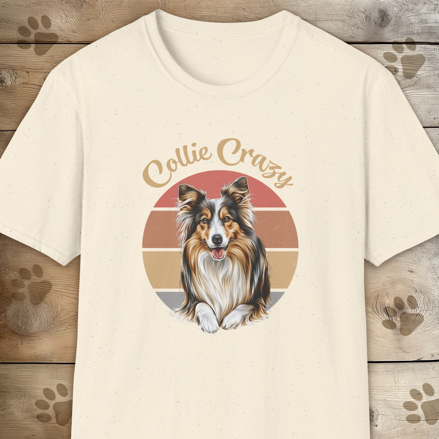 Collie Crazy Retro Sunset T Shirt.
