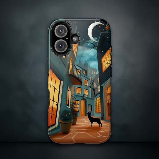 Serene Black Cat Crescent Moon