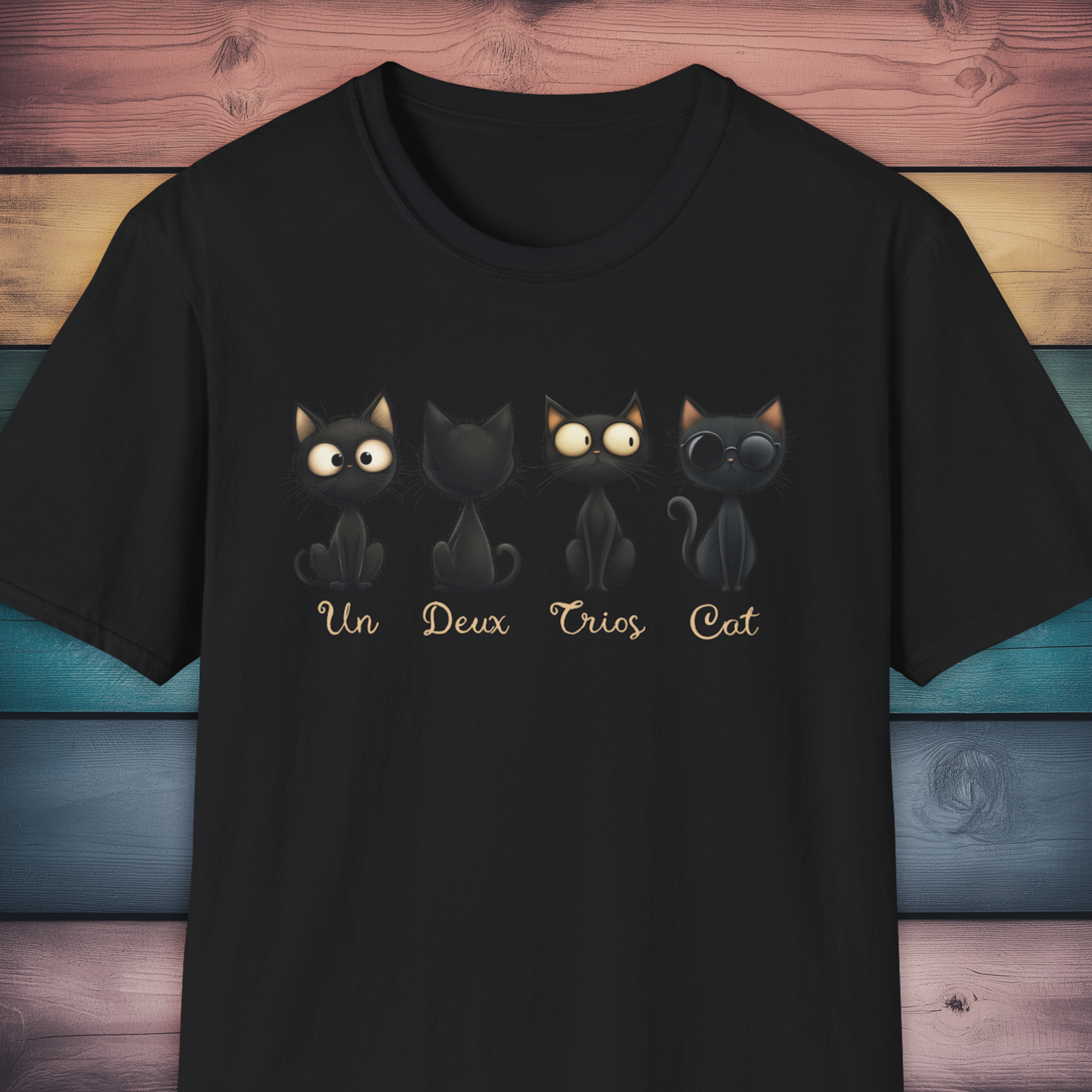 Four Black Cats Funny French Number T Shirt