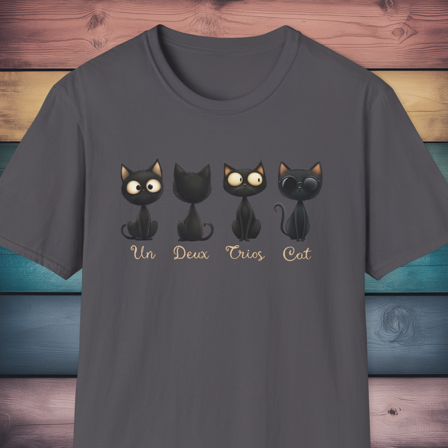 Four Black Cats Funny French Number T Shirt