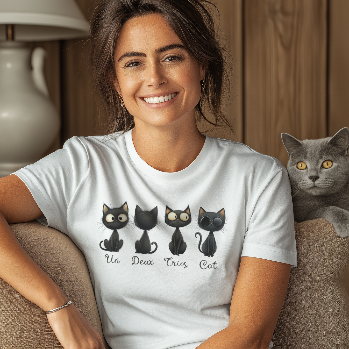 Four Black Cats Funny French Number T Shirt