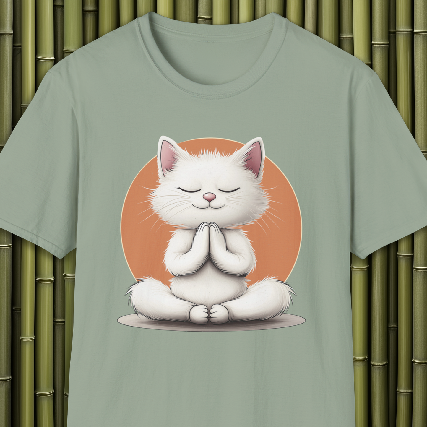 Meditative Buda White Cat T-Shirt
