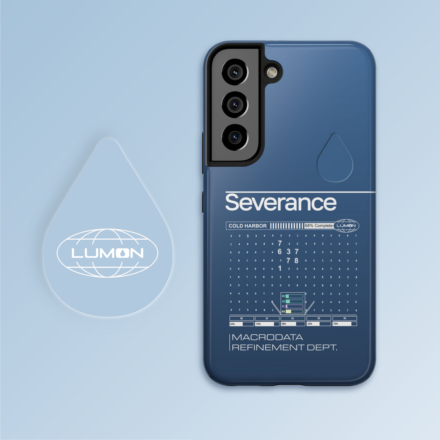 Severance Inspired Phone Case Cold Harbor Corporate Blue Design