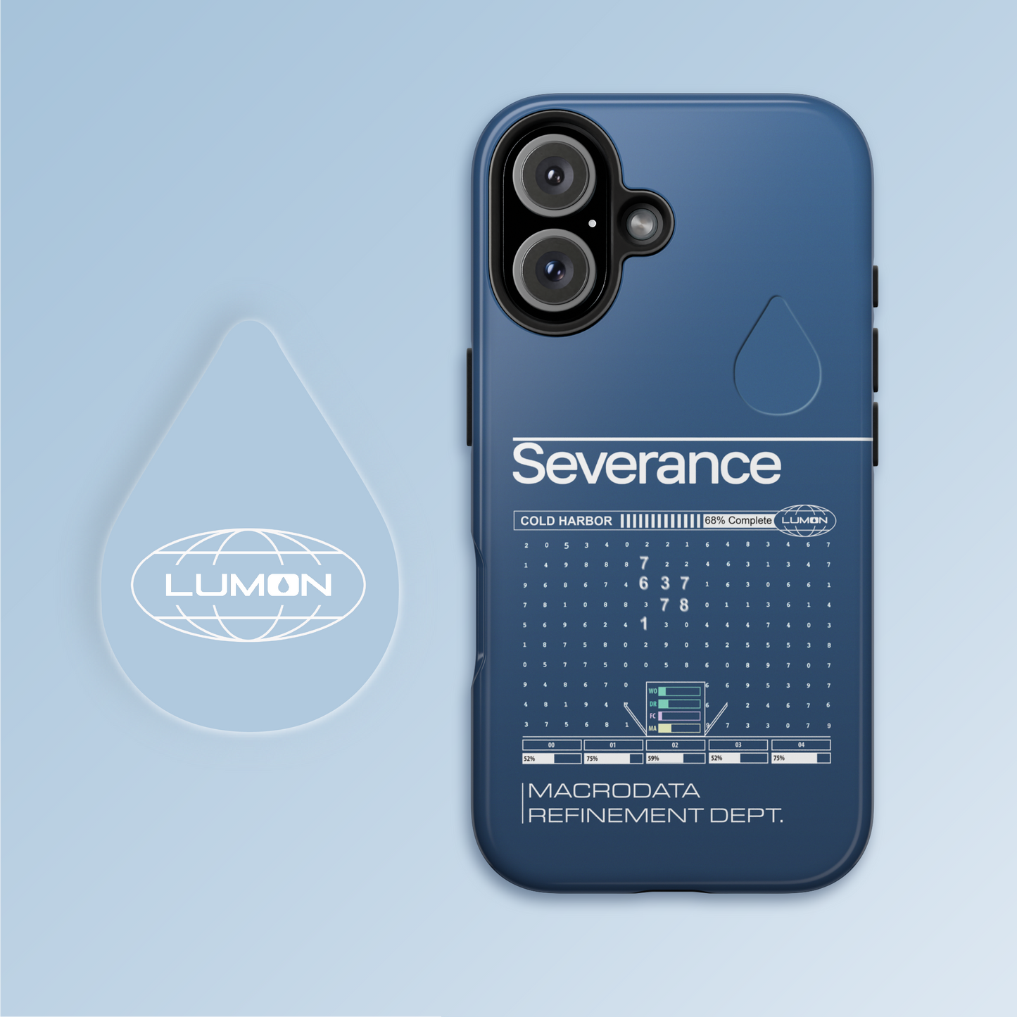 Severance Inspired Phone Case Cold Harbor Corporate Blue Design