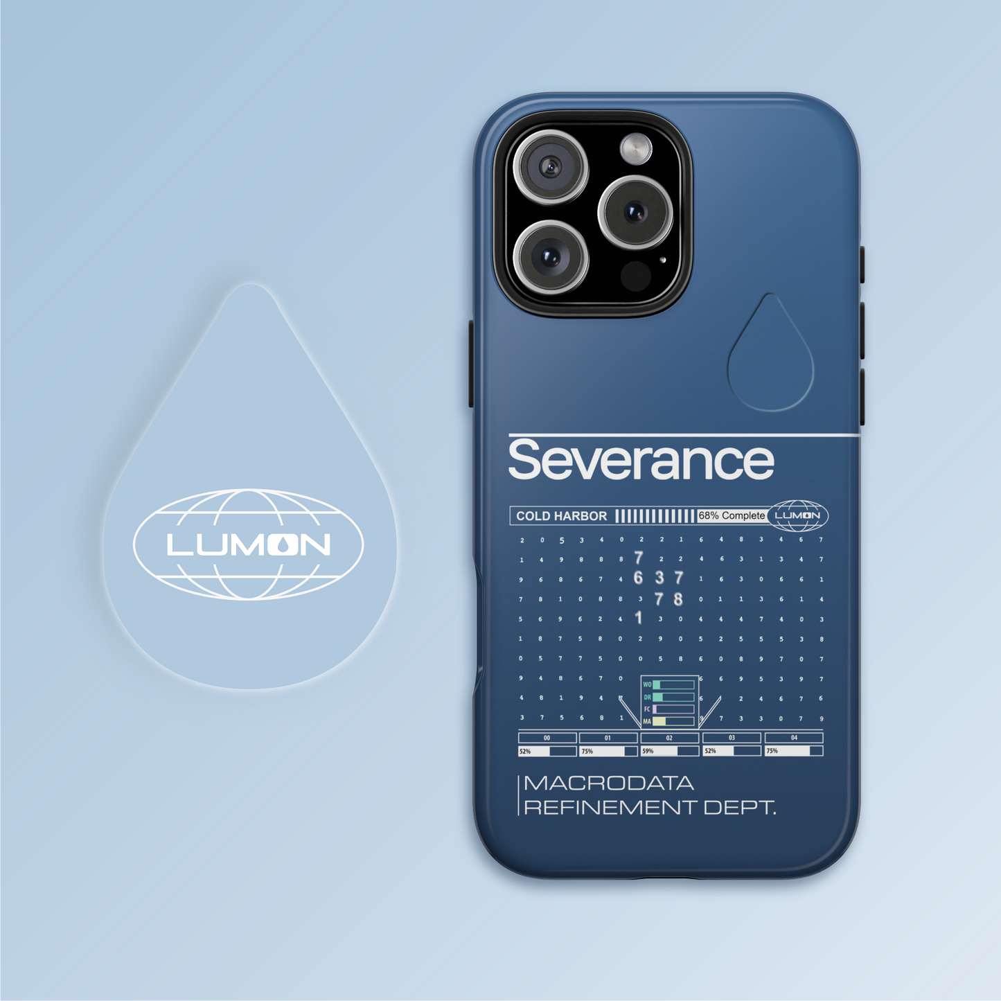 Severance Inspired Phone Case Cold Harbor Corporate Blue Design
