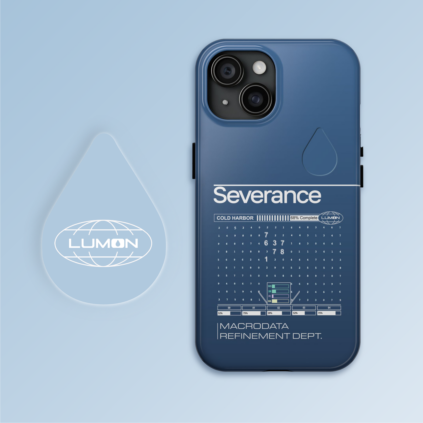Severance Inspired Phone Case Cold Harbor Corporate Blue Design
