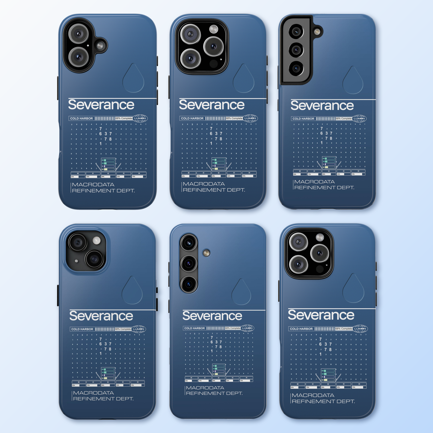 Severance Inspired Phone Case Cold Harbor Corporate Blue Design