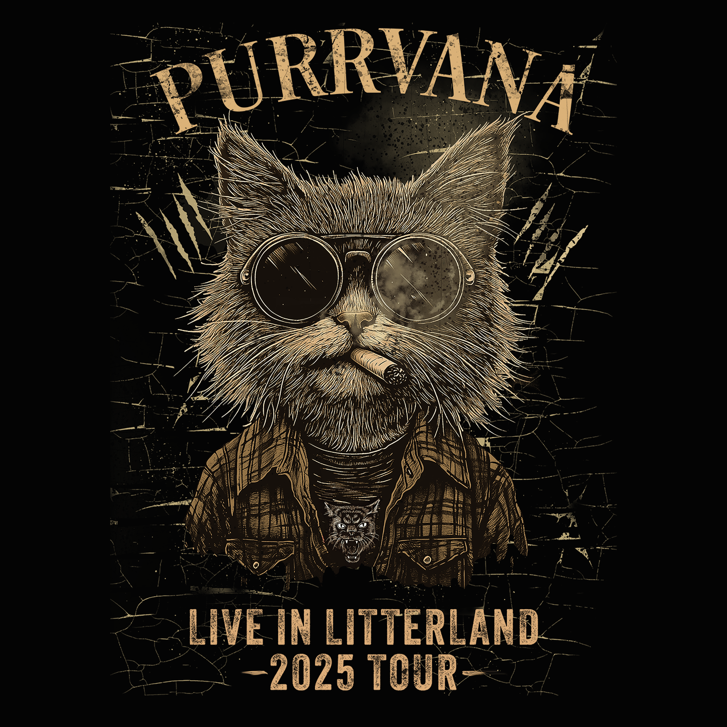 Purrvana Cat T-Shirt 2025 Tour Grunge Catnip Design