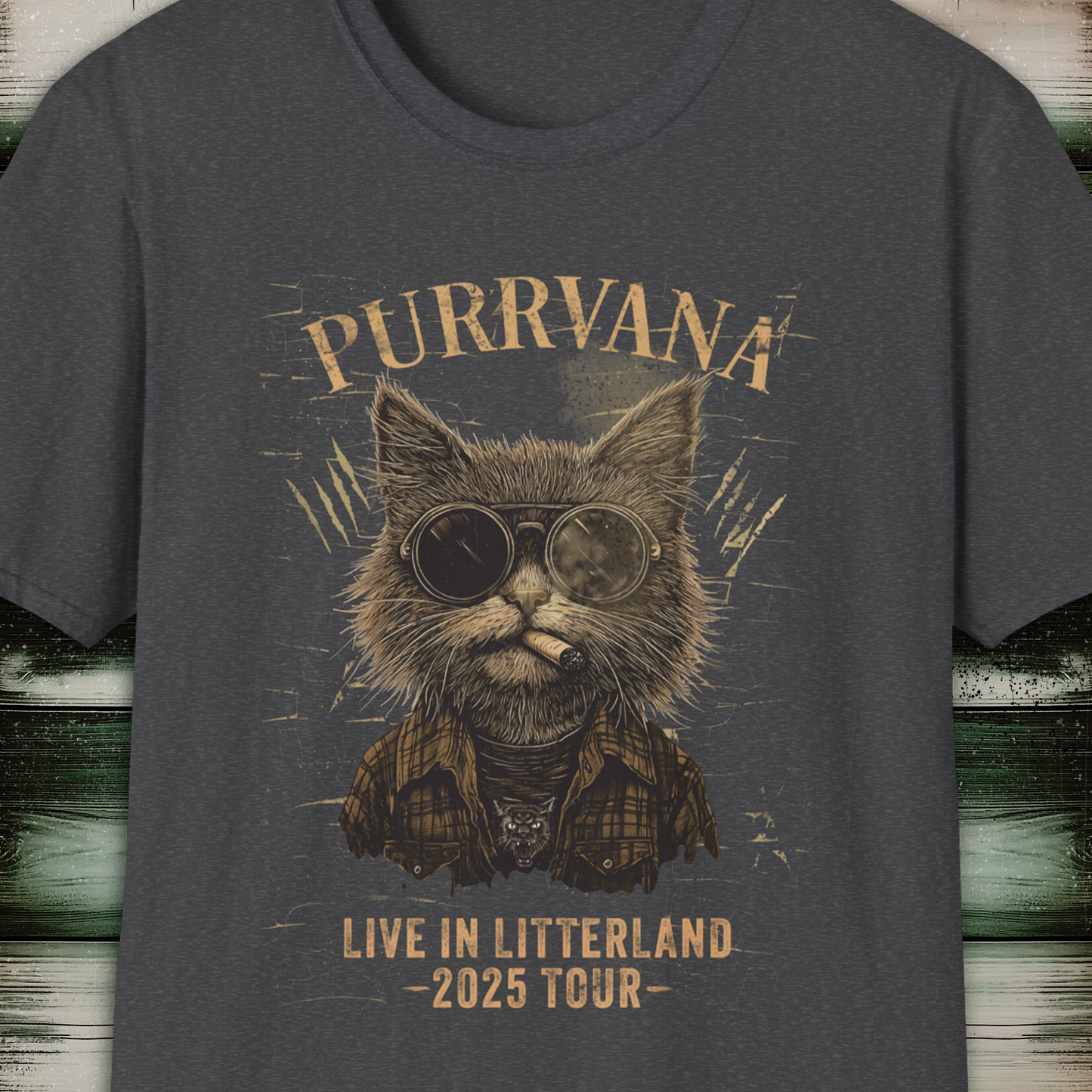 Purrvana Cat T-Shirt 2025 Tour Grunge Catnip Design