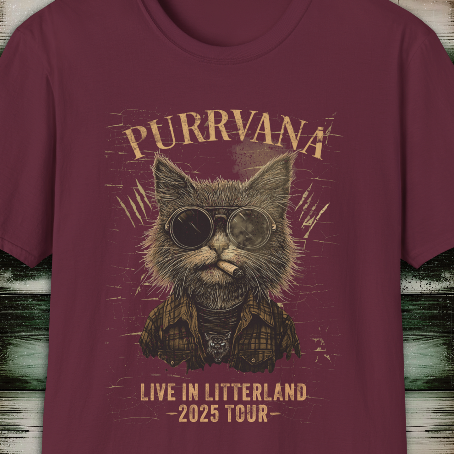 Purrvana Cat T-Shirt 2025 Tour Grunge Catnip Design