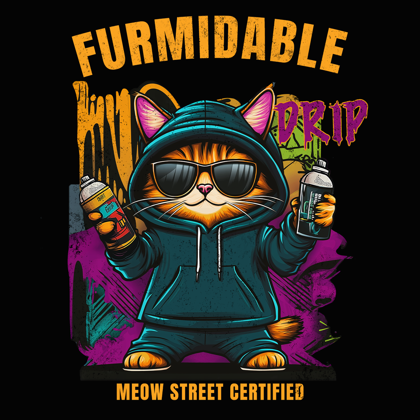 Furmidable Drip Cat Graffiti Style T-Shirt