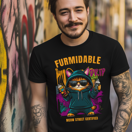 Furmidable Drip Cat Graffiti Style T-Shirt
