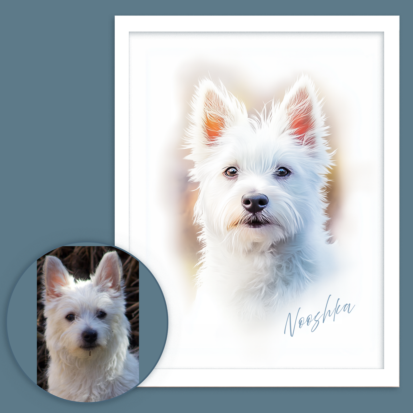 Custom Pet Portrait of your Pet Framed Print Watercolour Style with Name.