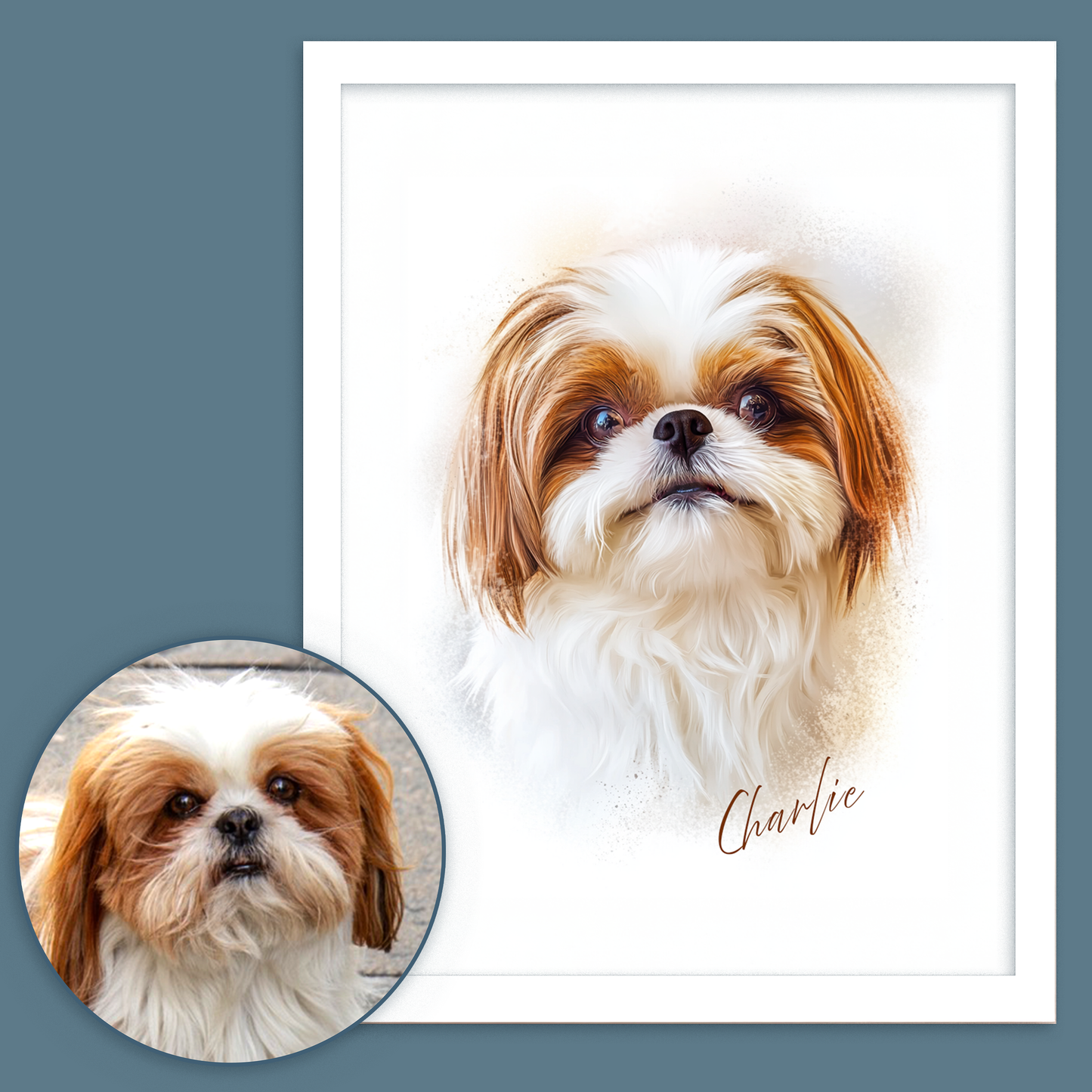 Custom Pet Portrait of your Pet Framed Print Watercolour Style with Name.