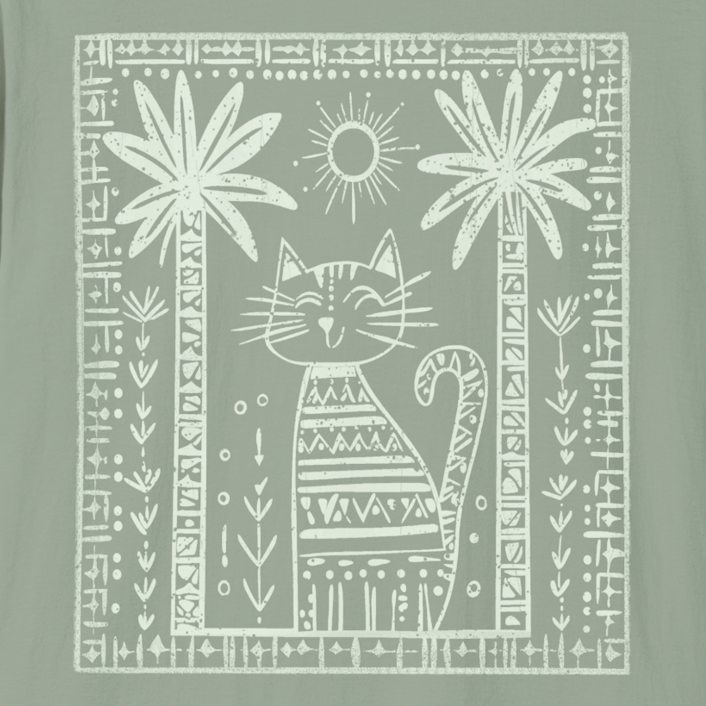 Tribal Cat Under Palms – Boho Minimalist Cat T-Shirt Design