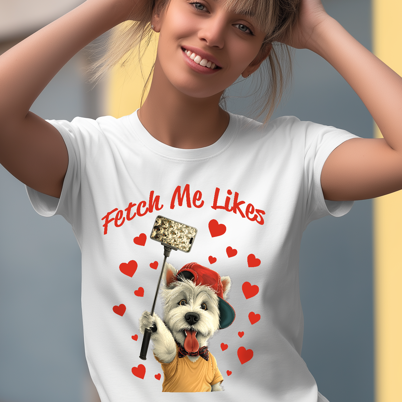 Fetch Me Likes – Funny Dog Selfie T-Shirt KatKouture Dogfluencer Collection