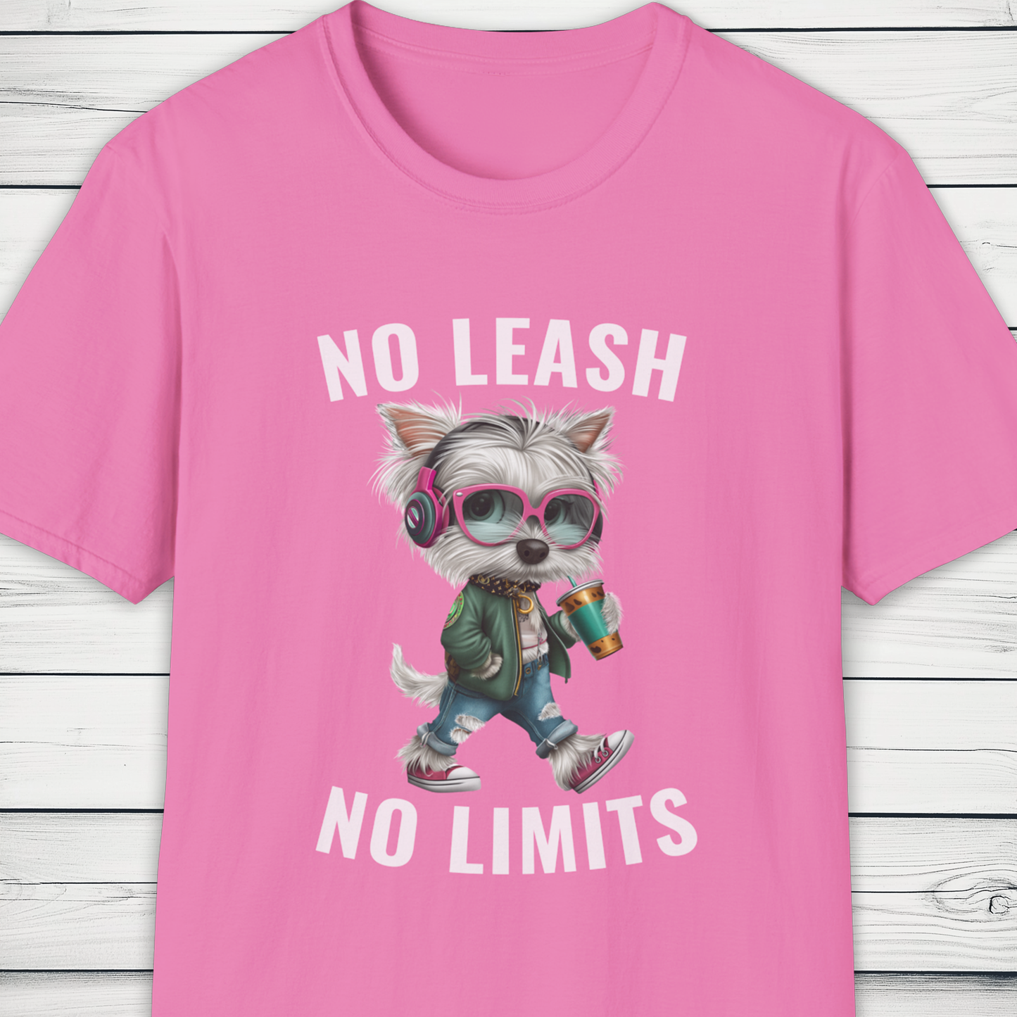 No Leash No Limits Westie Dog T-Shirt Street Style Pet Tee