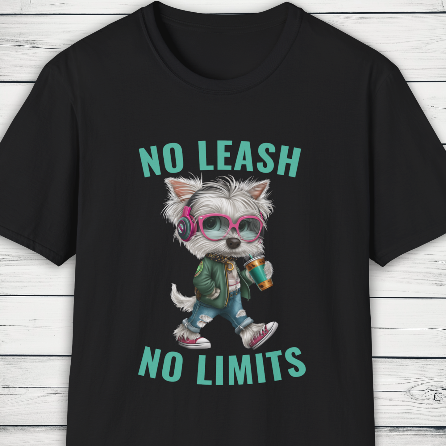 No Leash No Limits Westie Dog T-Shirt Street Style Pet Tee