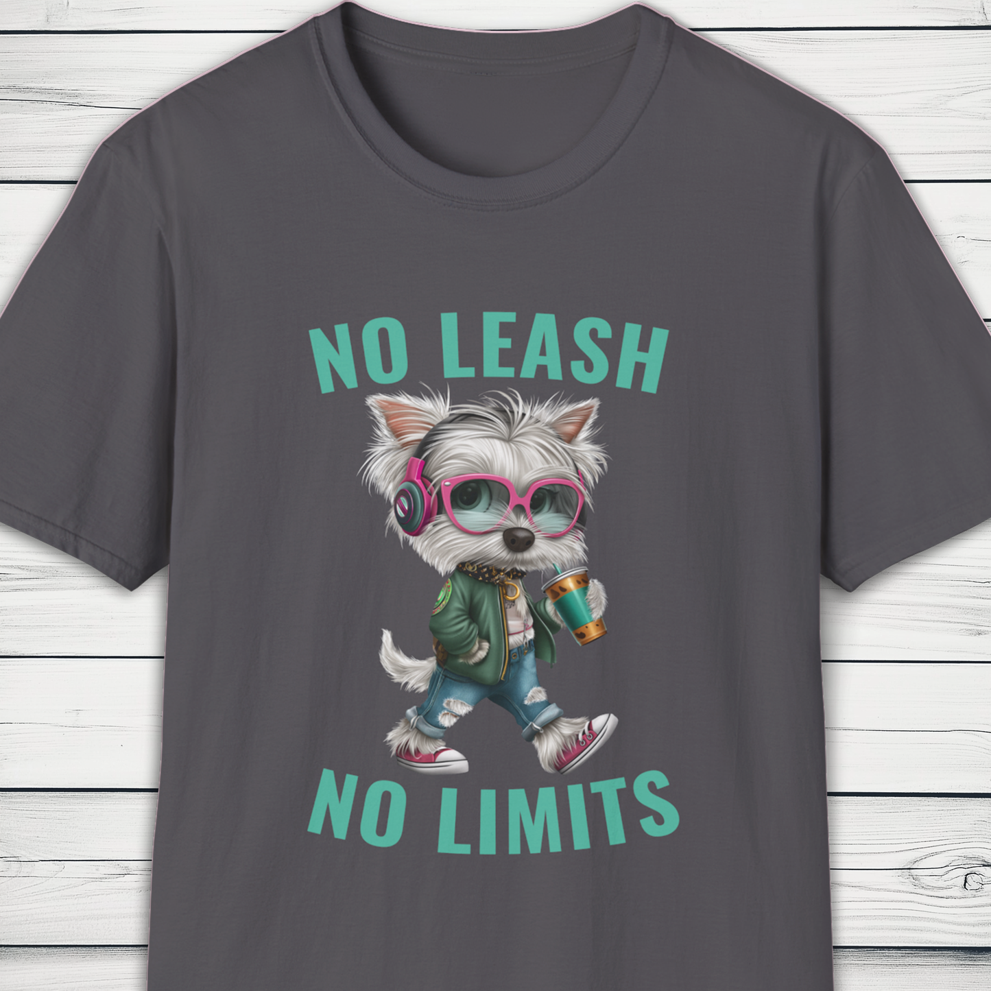 No Leash No Limits Westie Dog T-Shirt Street Style Pet Tee