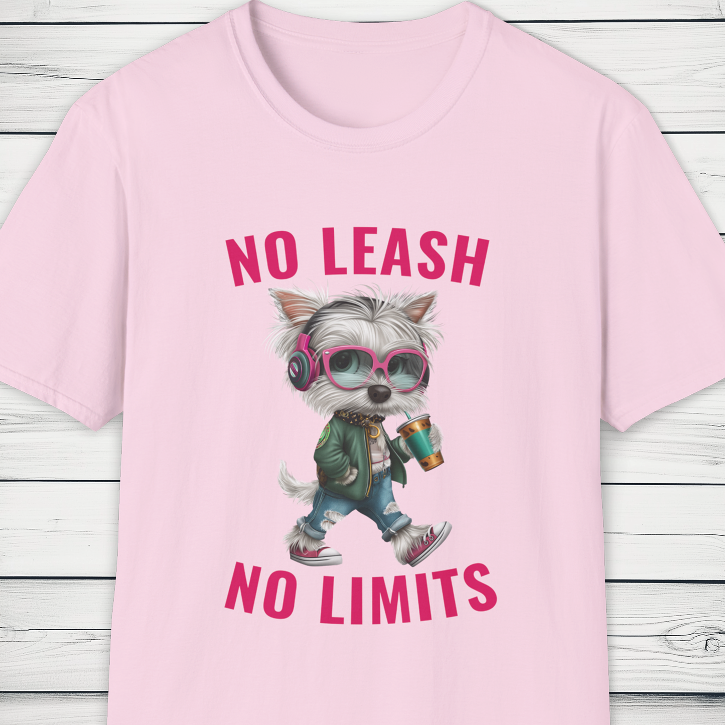 No Leash No Limits Westie Dog T-Shirt Street Style Pet Tee