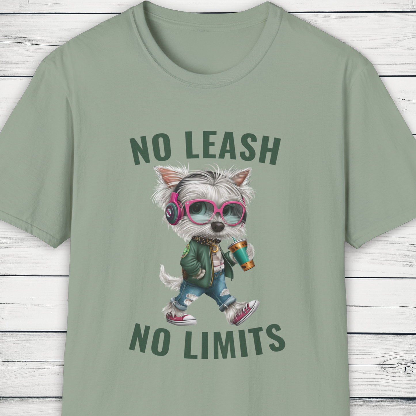No Leash No Limits Westie Dog T-Shirt Street Style Pet Tee