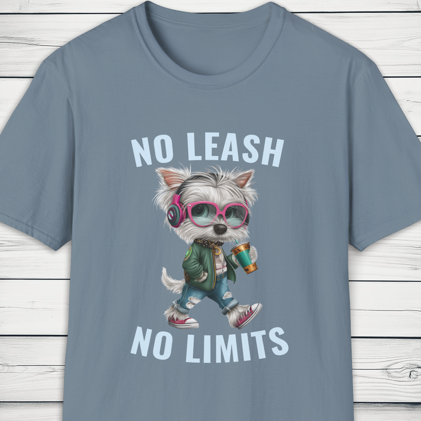 No Leash No Limits Westie Dog T-Shirt Street Style Pet Tee