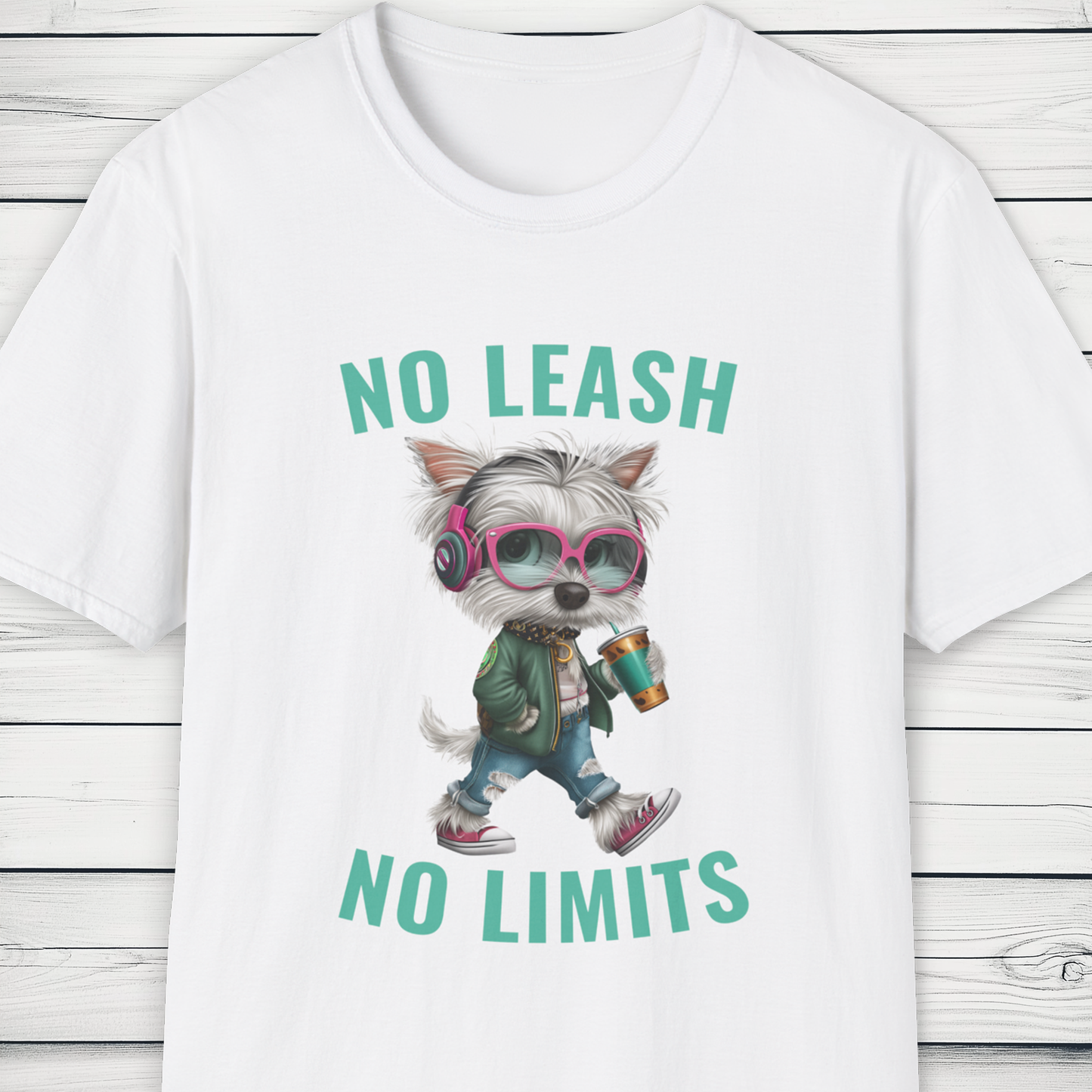 No Leash No Limits Westie Dog T-Shirt Street Style Pet Tee