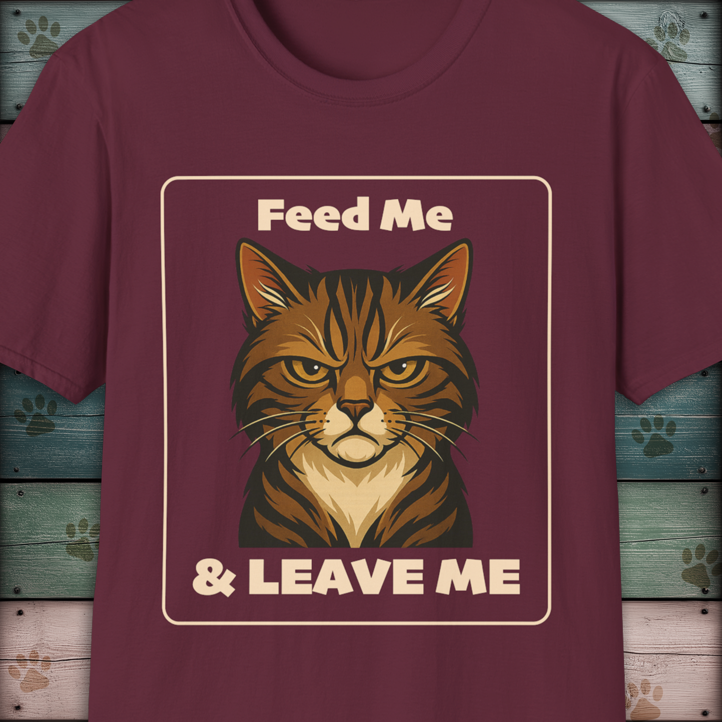 Feed Me & Leave Me Cat T-Shirt – Grumpy Tabby Attitude