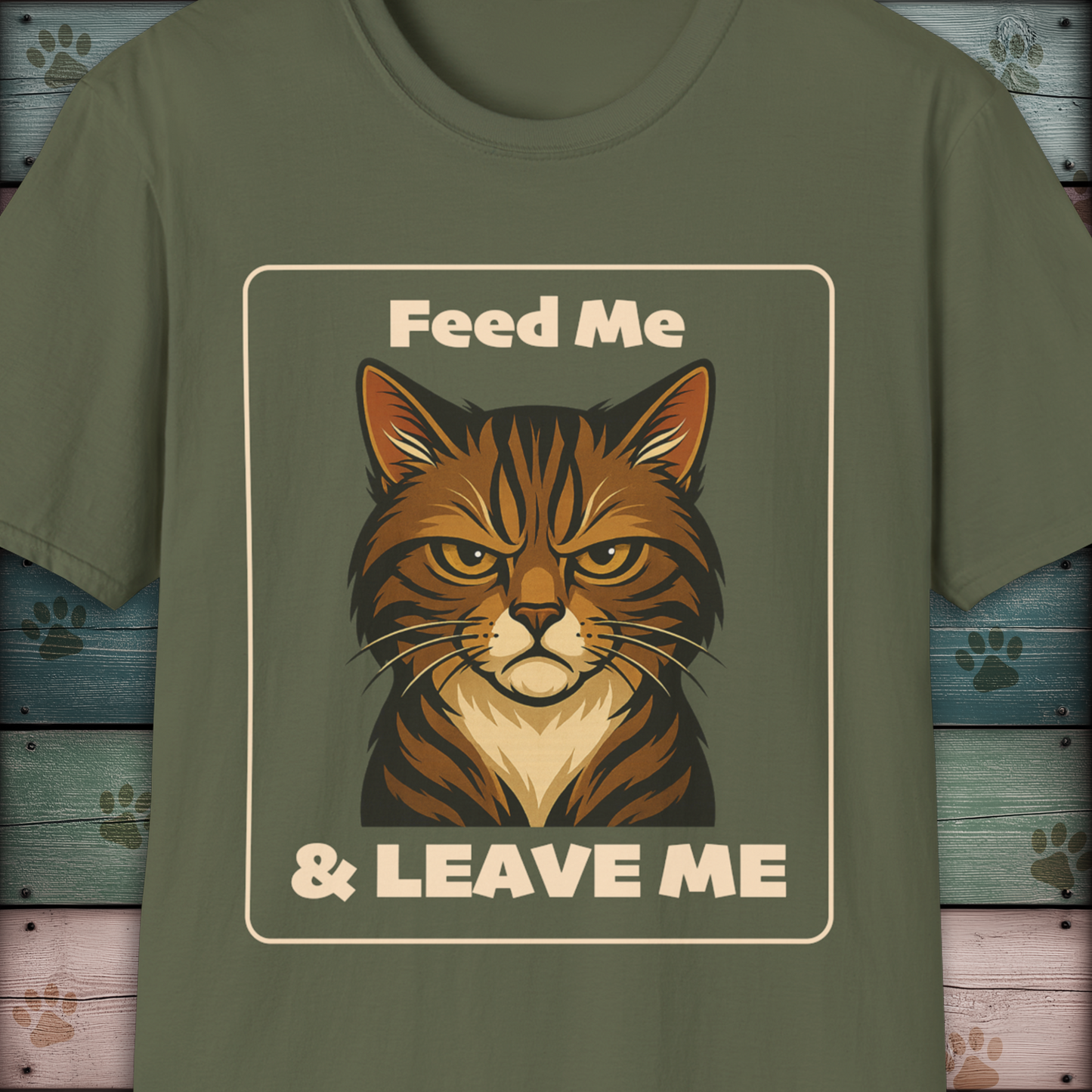 Feed Me & Leave Me Cat T-Shirt – Grumpy Tabby Attitude