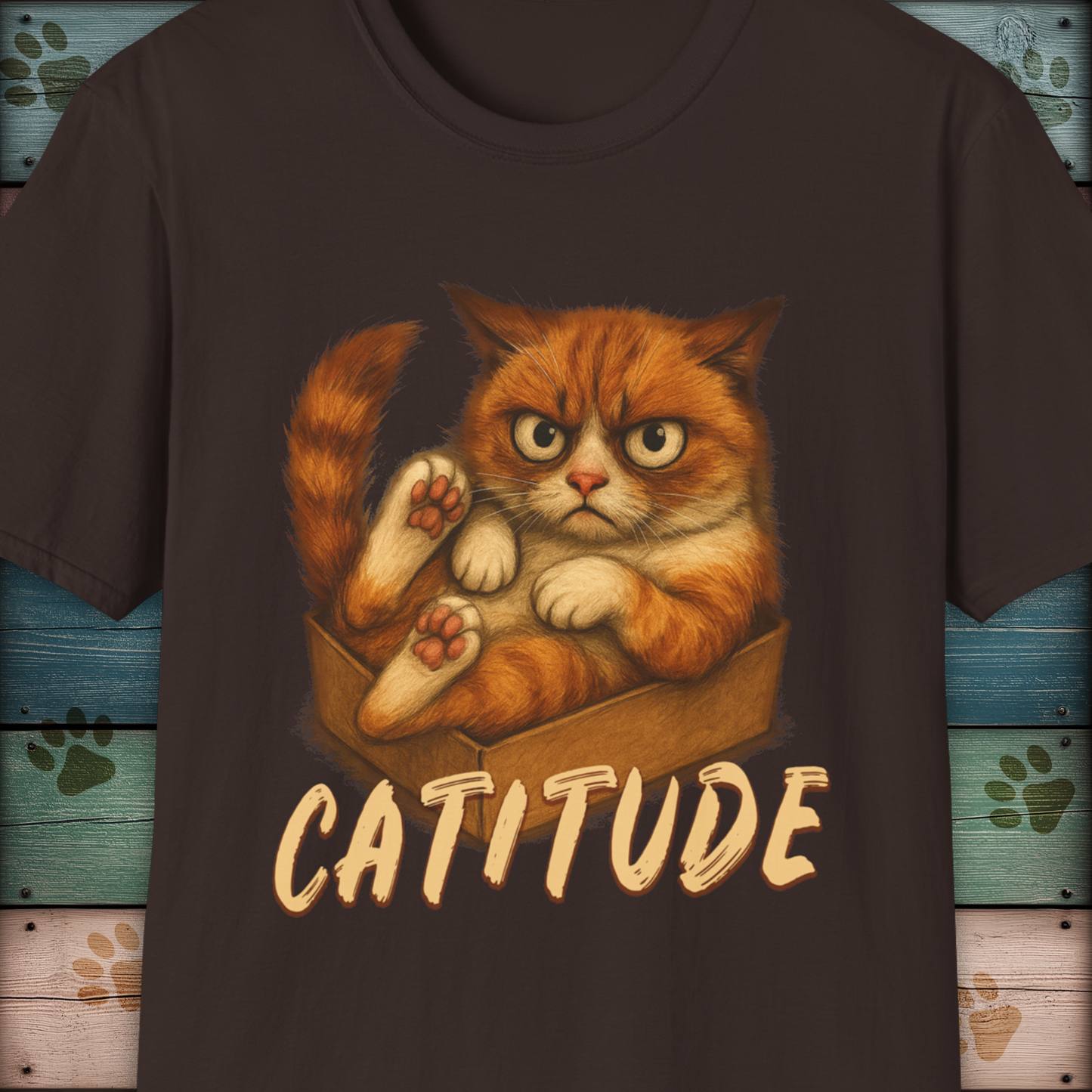 Catitude Grumpy Ginger Cat in a Box Funny Cat TShirt
