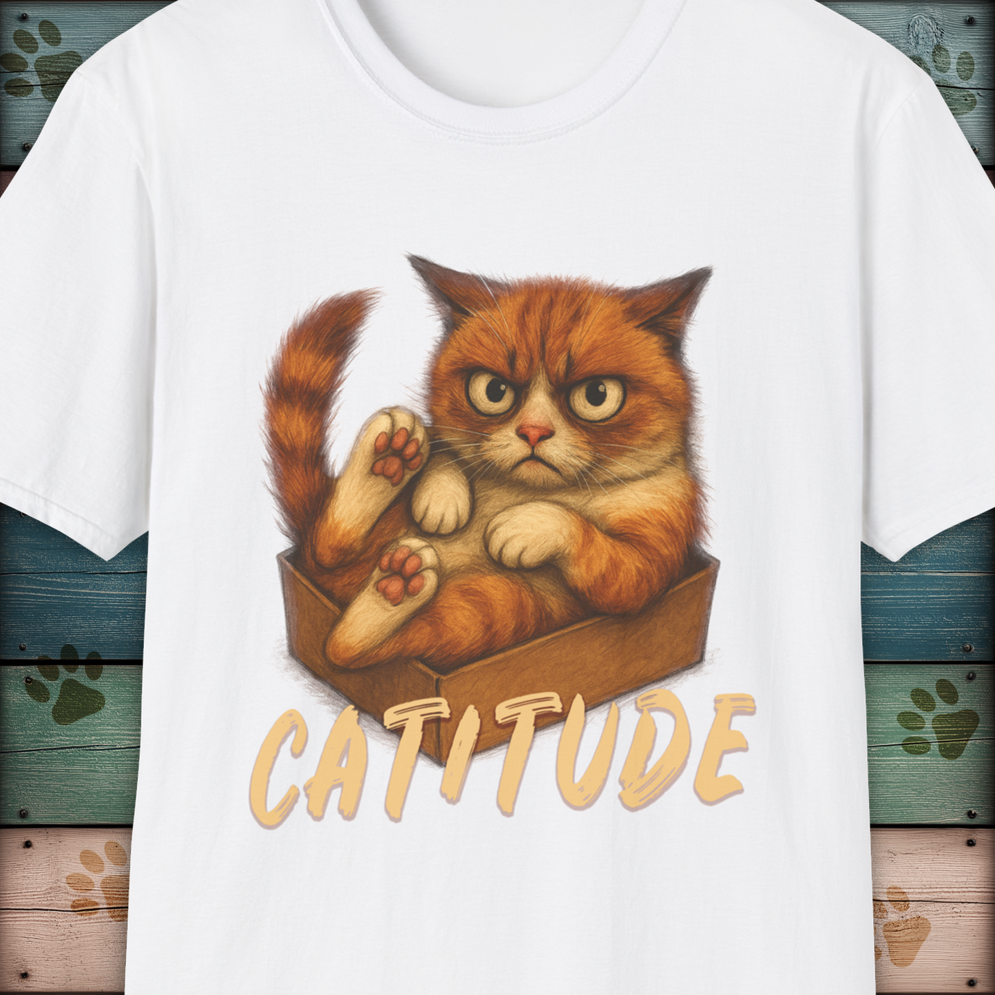 Catitude Grumpy Ginger Cat in a Box Funny Cat TShirt