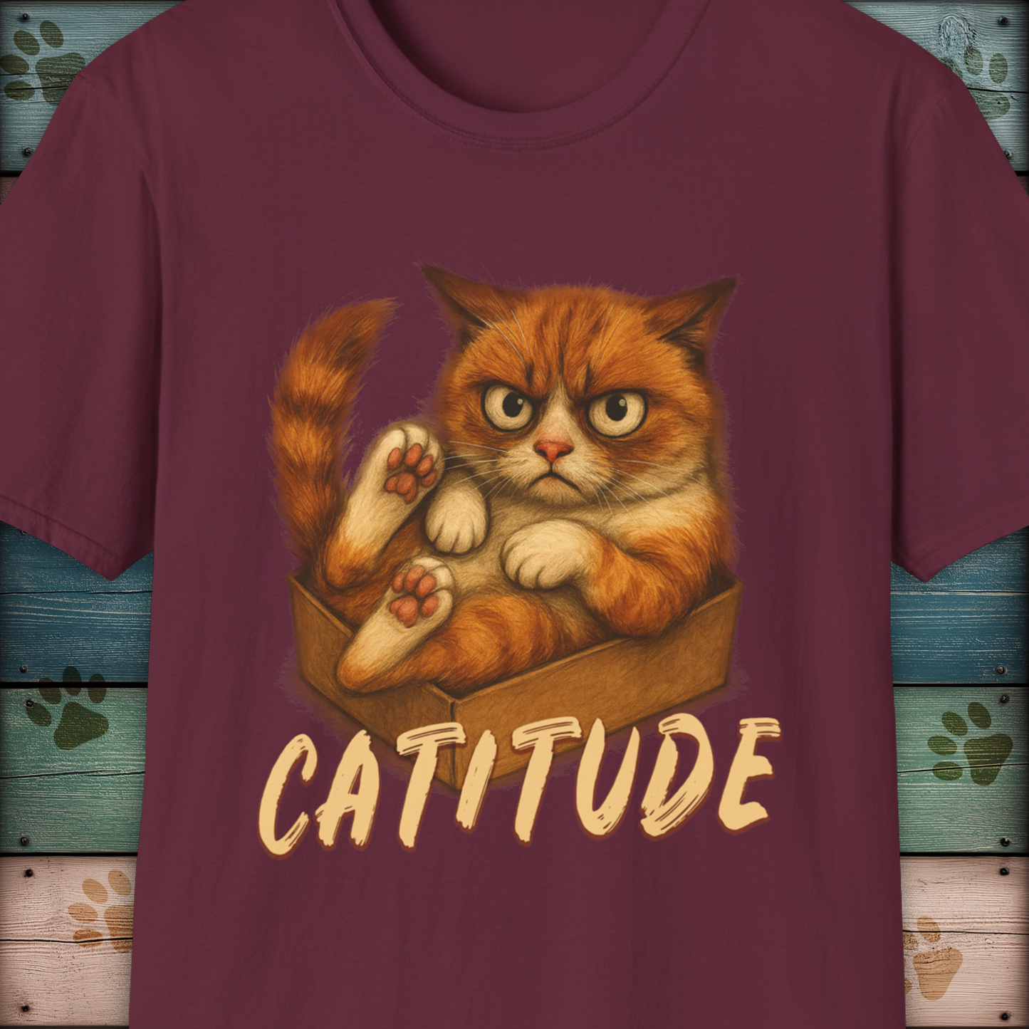 Catitude Grumpy Ginger Cat in a Box Funny Cat TShirt